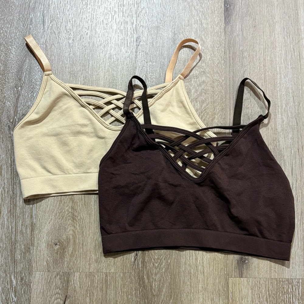 2 Zenana Outfitters Bralettes Tan/Brown Size S/M (NWOT)
